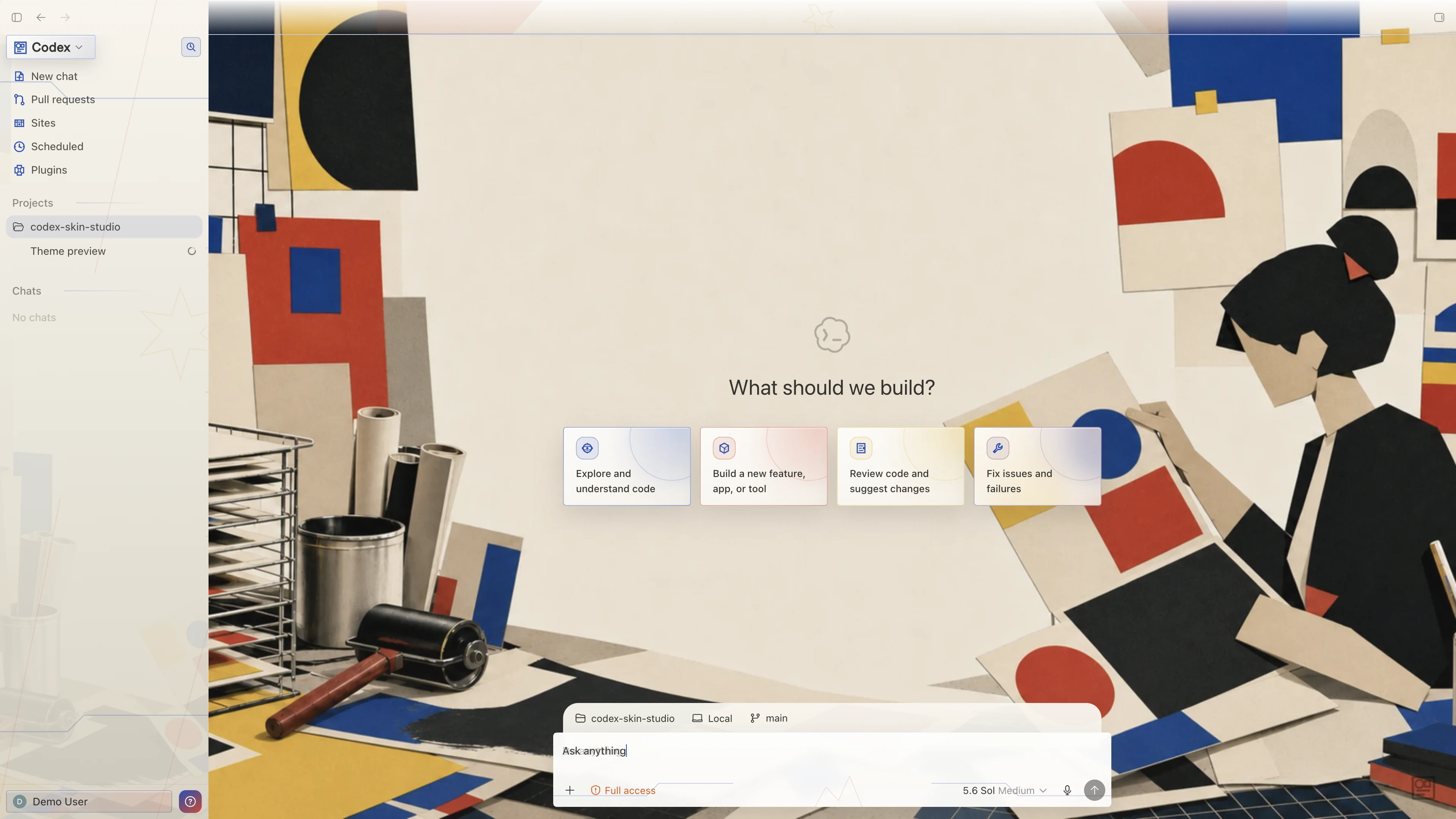 Indie Zine Office theme shown in the Codex New Task interface