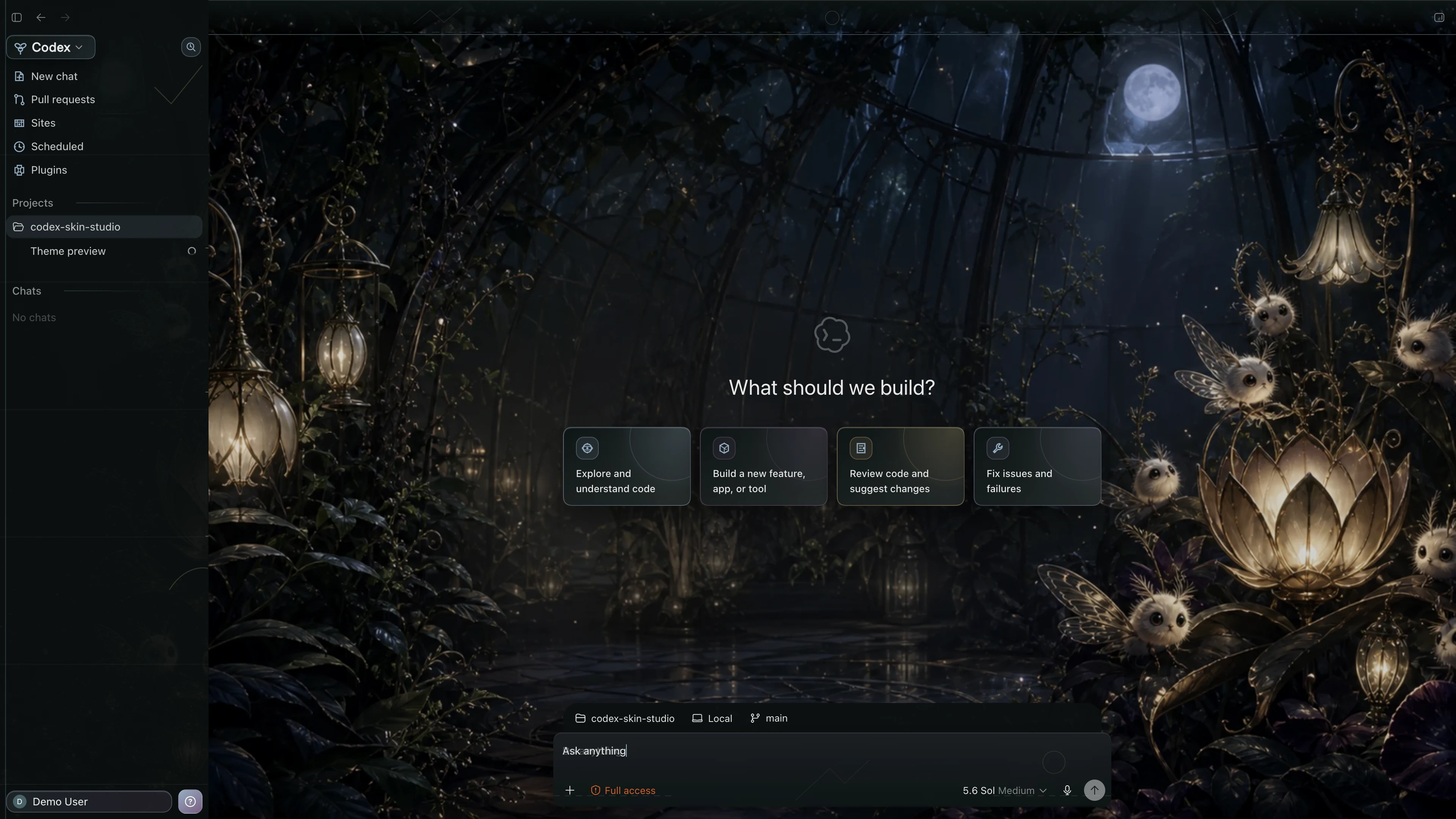 Mothlight Society theme shown in the Codex New Task interface